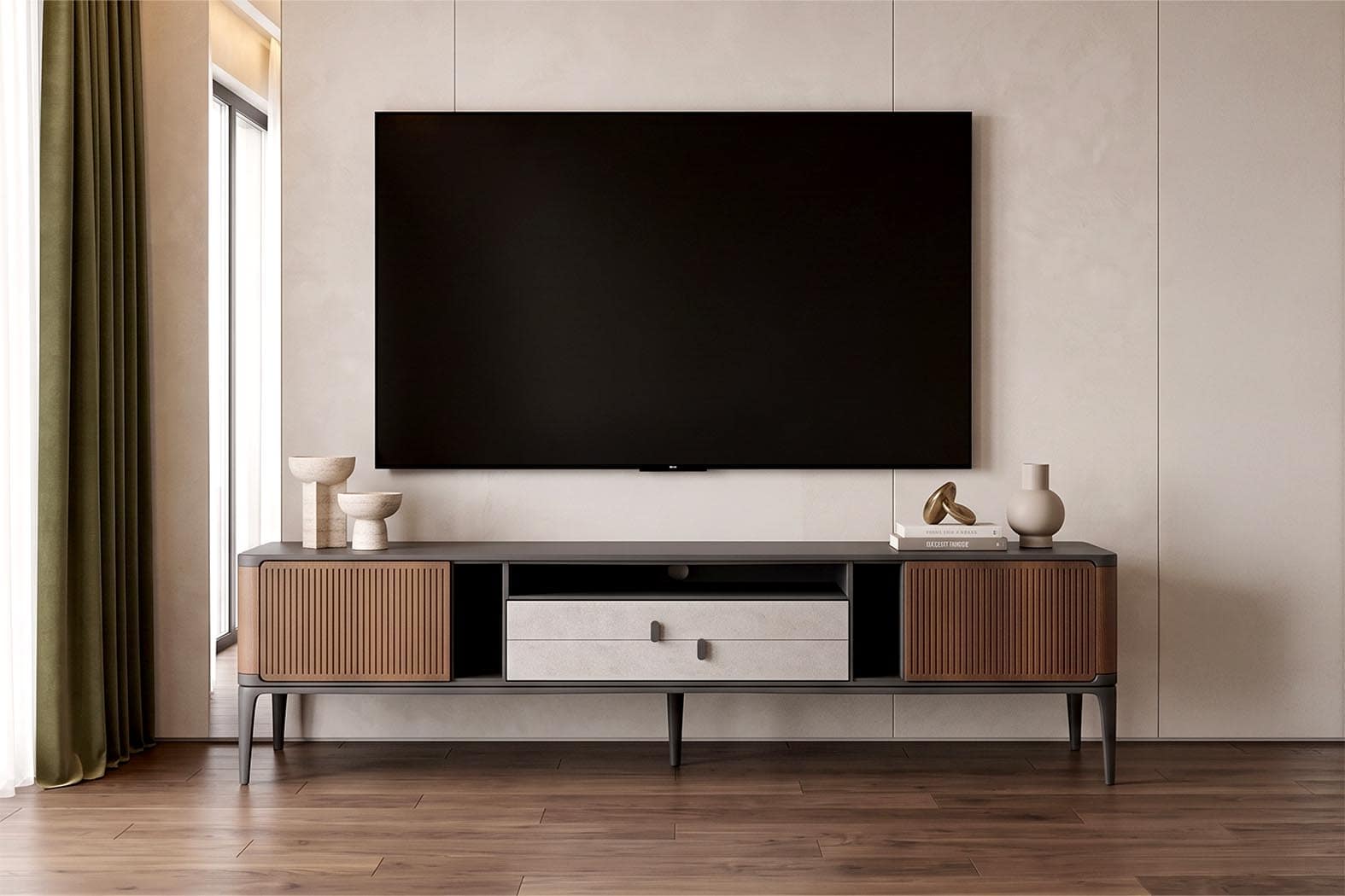 BalkanHome Mobilya TV Ünitesi ile modern oturma odası dekorasyonu.
