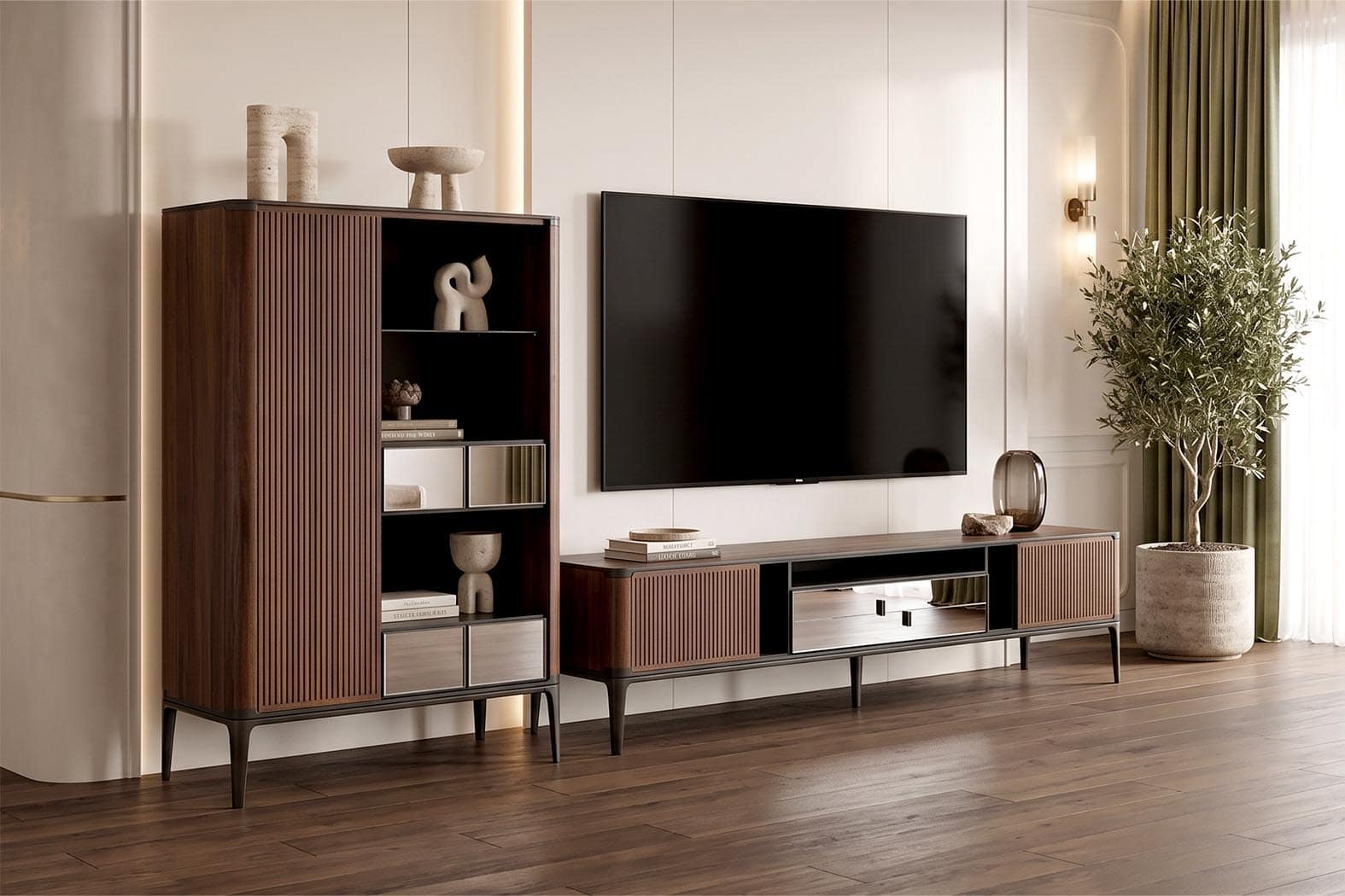 Balkanhome mobilya Alfa Tv Ünitesi modern tasarım ve ahşap tonlarıyla.
