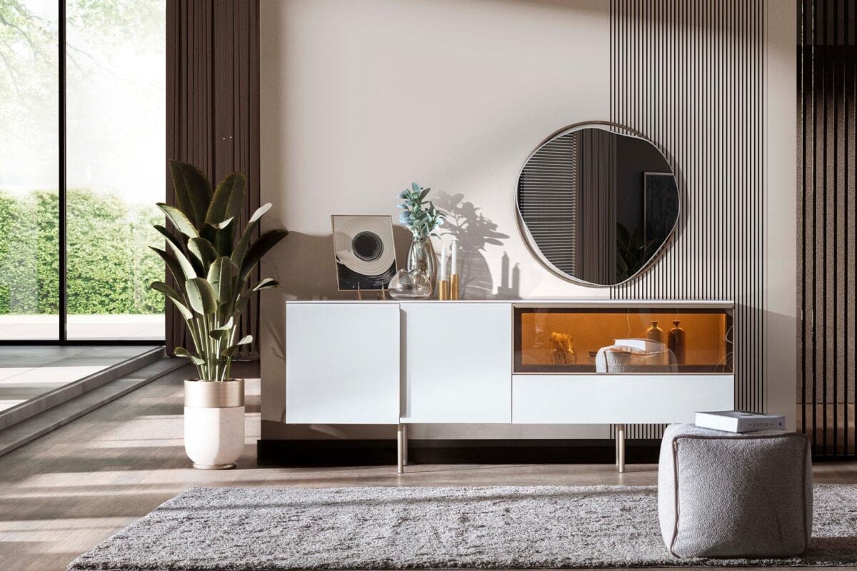 Modern Salon Dekoru, Balkanhome Mobilya'Nın Şık Dolap Ve Ayna Ile Tamamlanmış Iç Tasarımı.