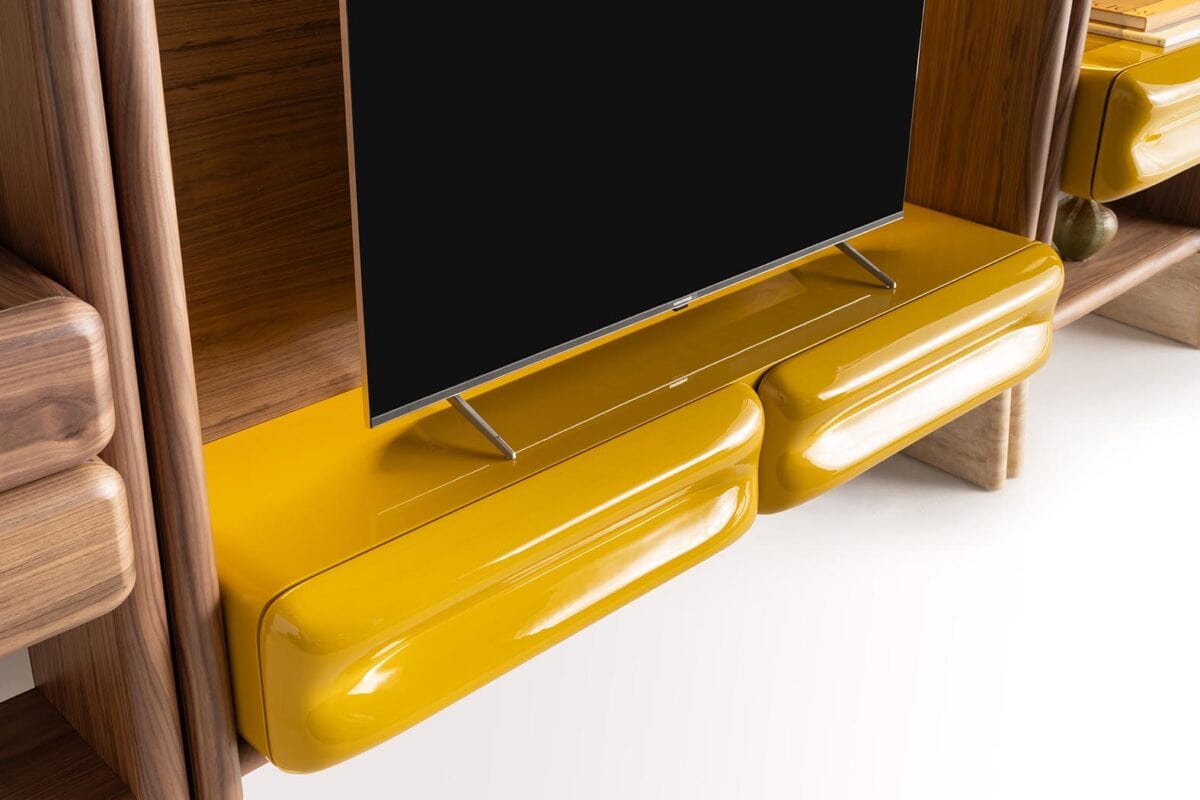 Balkanhome Mobilya Soleno Lux Konsol Tv Ünitesi, Parlak Sarı Renkli Modern Tasarım.