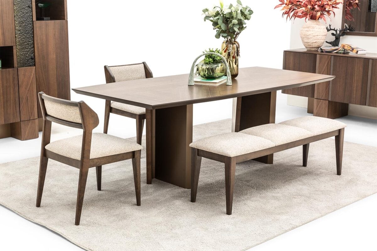 Balkanhome Mobilya Modern Yemek Odası Takımı, Ahşap Ve Kumaş Detaylar.