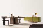 Modern yemek odası takımı, minimalist tasarım ve doğal renkler.