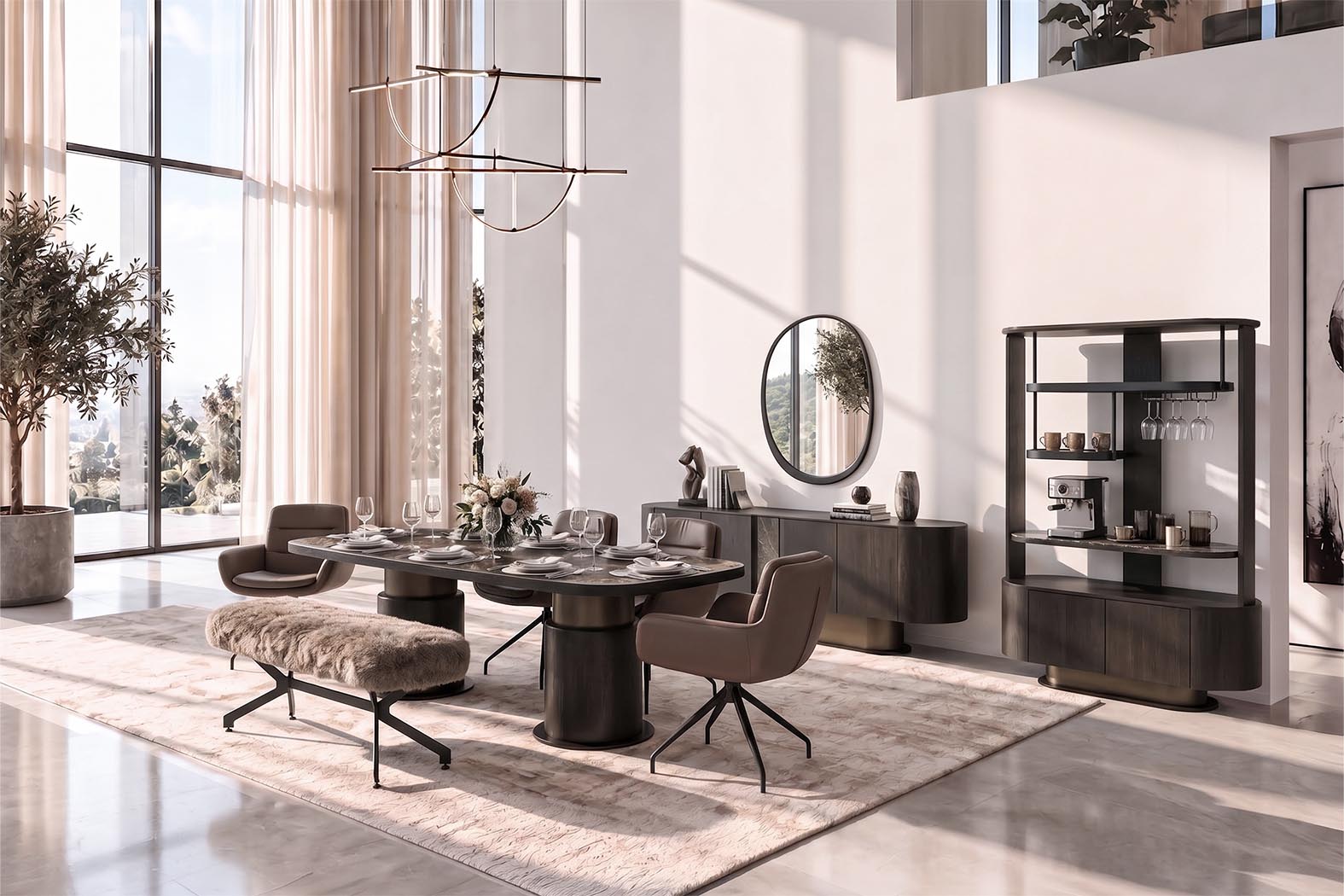 Müthiş modern oturma odasında Muna Karyola 160x200 ve Balkanhome mobilya koleksiyonları.