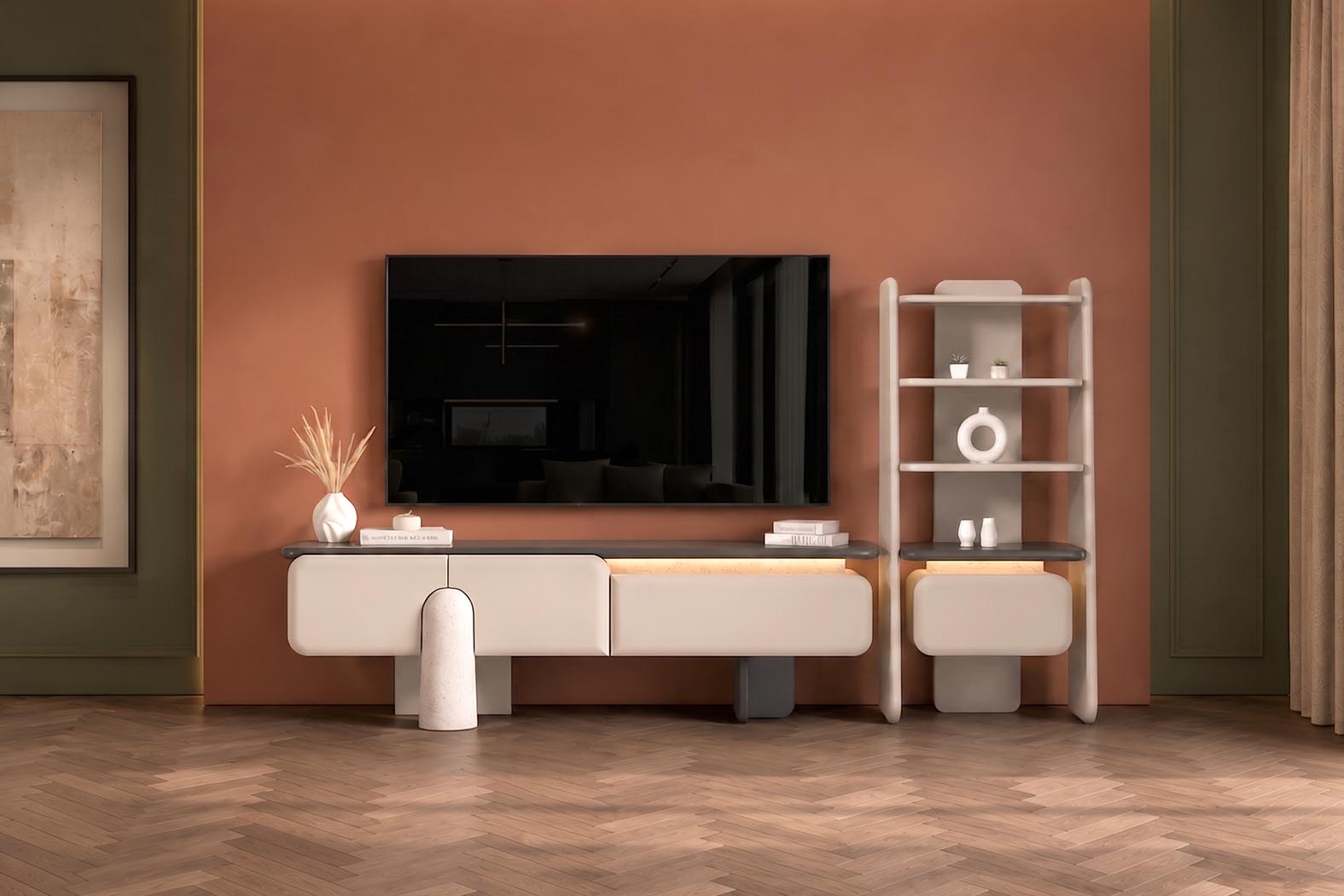 Balkanhome mobilya modern salon, Muna 4’lü koltuk seti ve sehpa ile uyumlu dekor.